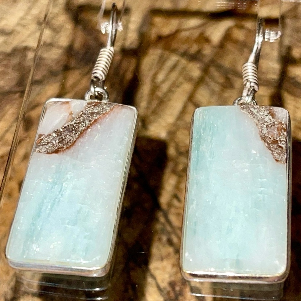 Blue Green Hemimorphite Earrings  1 1/2”